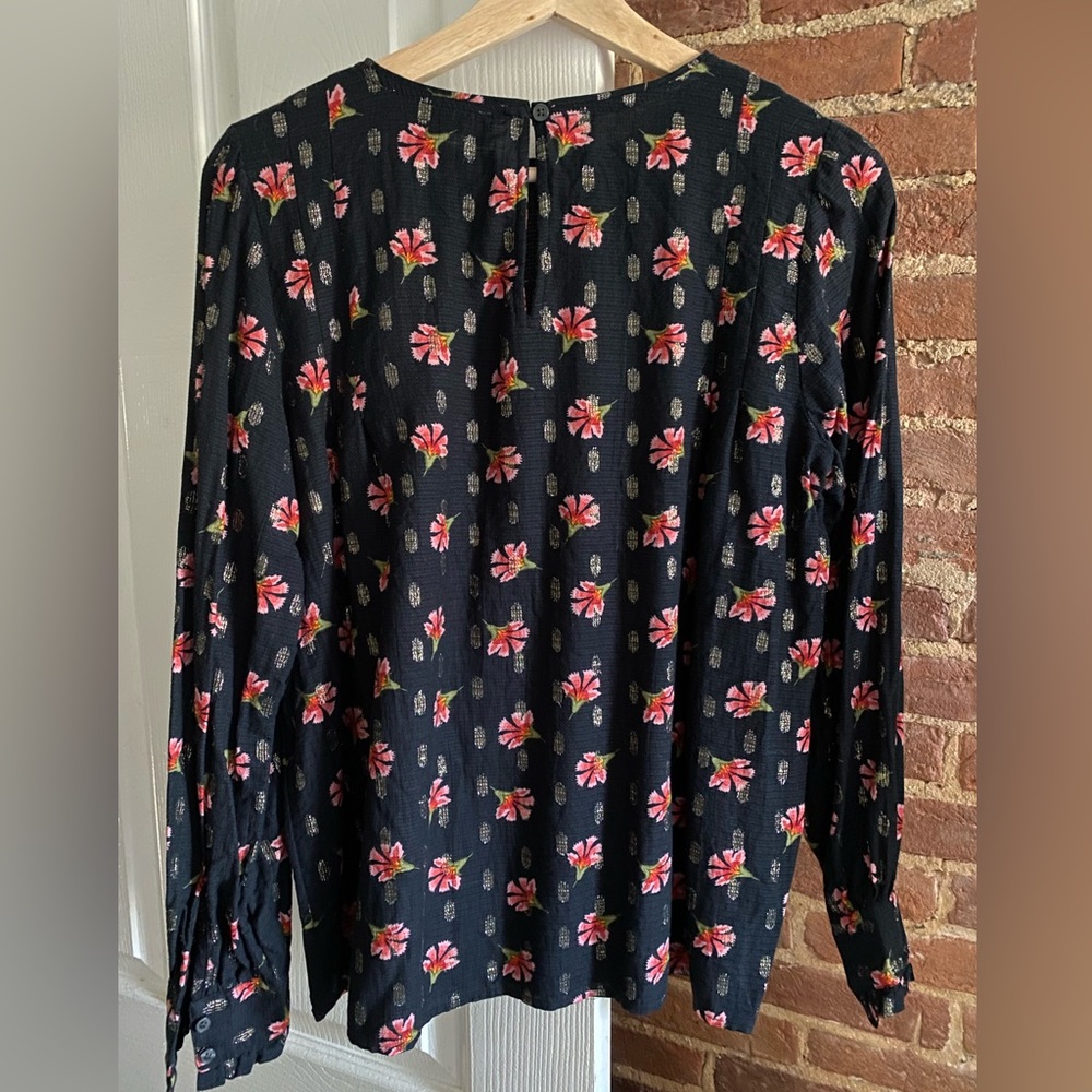 Loft Floral Shimmer Pleated Shoulder Blouse - Picture 8 of 9